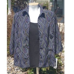 Womens Notations Black Layered Dress Shirt Blouse Twinset Size Small Printed NWT